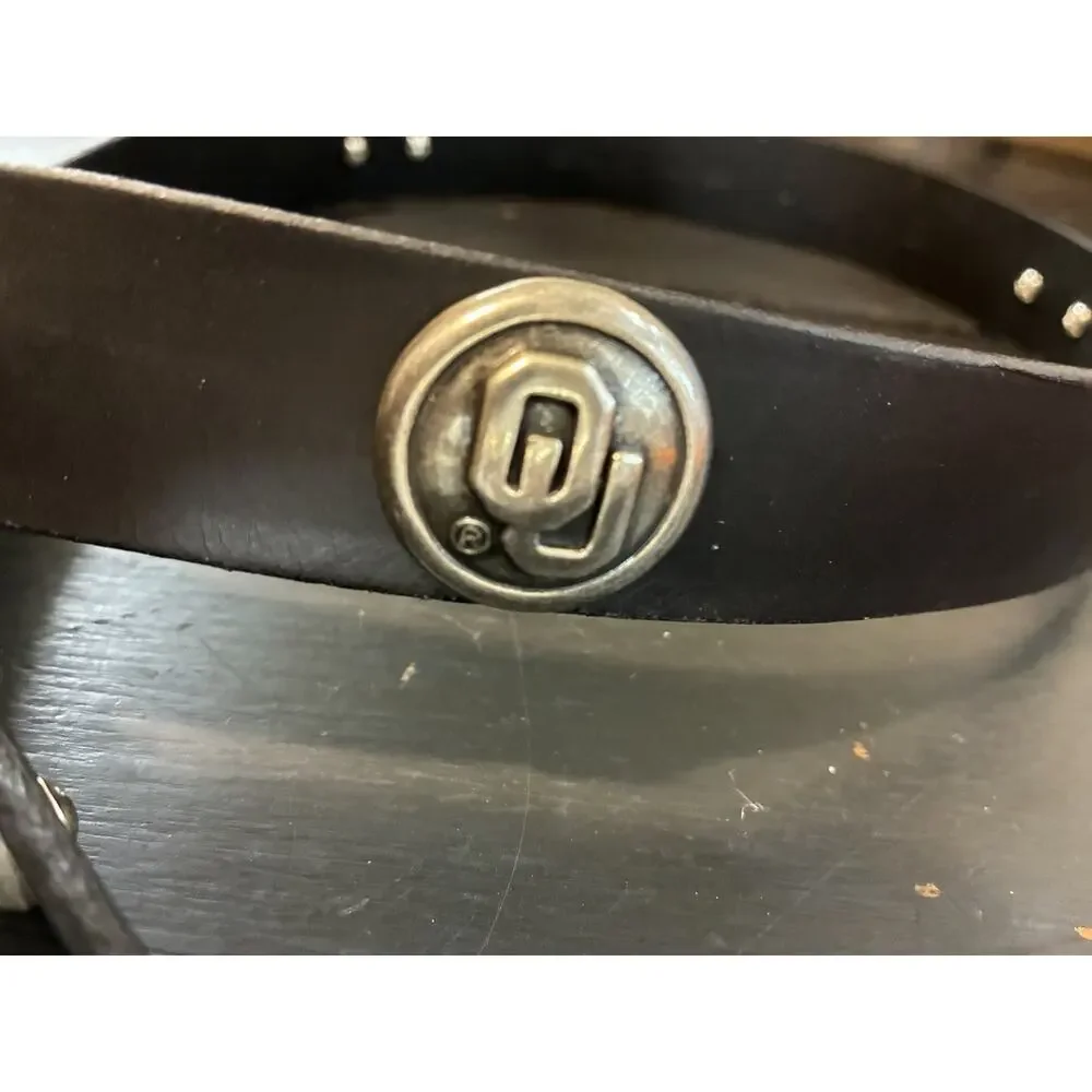 Black Genuine Leather Belt With 4 OU Oklahoma University Conchos Size 30, 32, 38